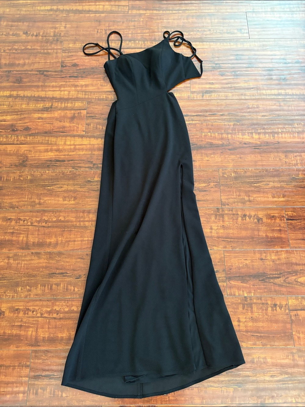 La Femme Black Strappy Maxi Gown with Side Slit